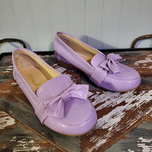 Lolita Patent Leather Flats Bow Toes Lilac Lavender Pasel Purple Shoes 7W wide - Picture 3 of 9